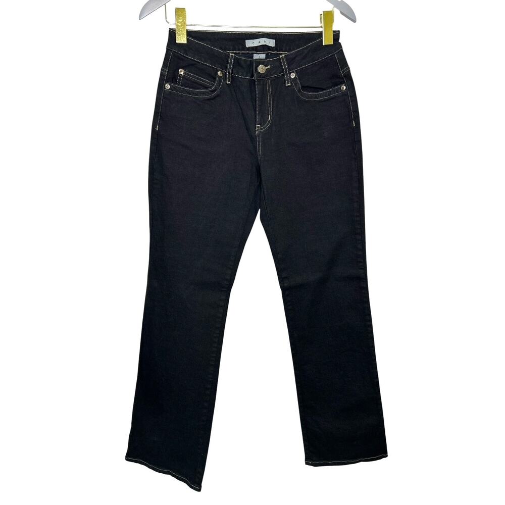 CABi Dark Wash Bootcut Mid-Rise Jeans Contrasting Embroidered Pockets Trim